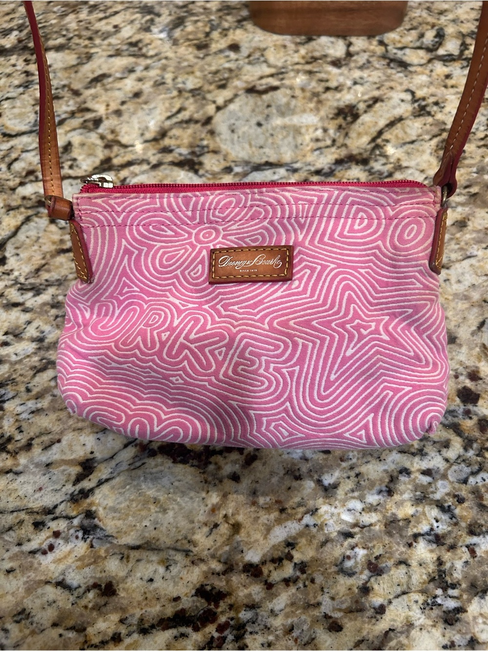 Dooney & Bourke Pink & White Drawing Canvas Small Pouchette Bag